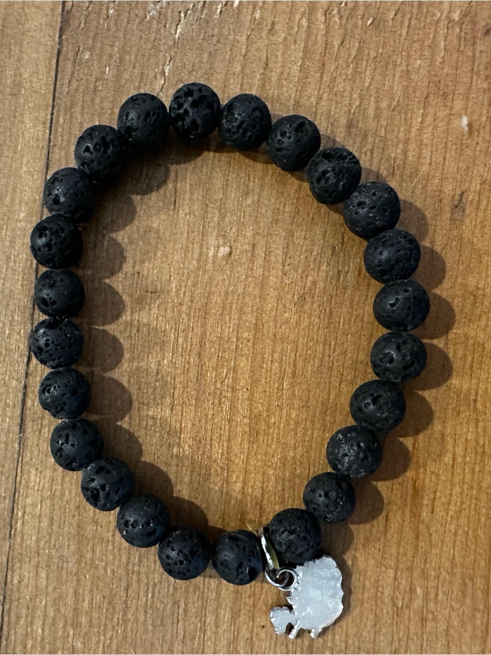 Black Lava Bead Bracelet with Silver Charm - Women Jewelry